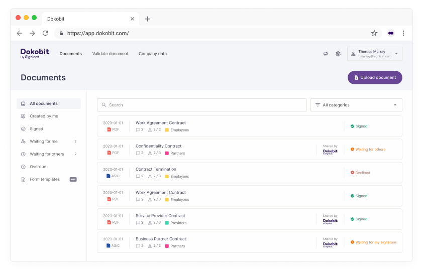Example of GoPaperless document list